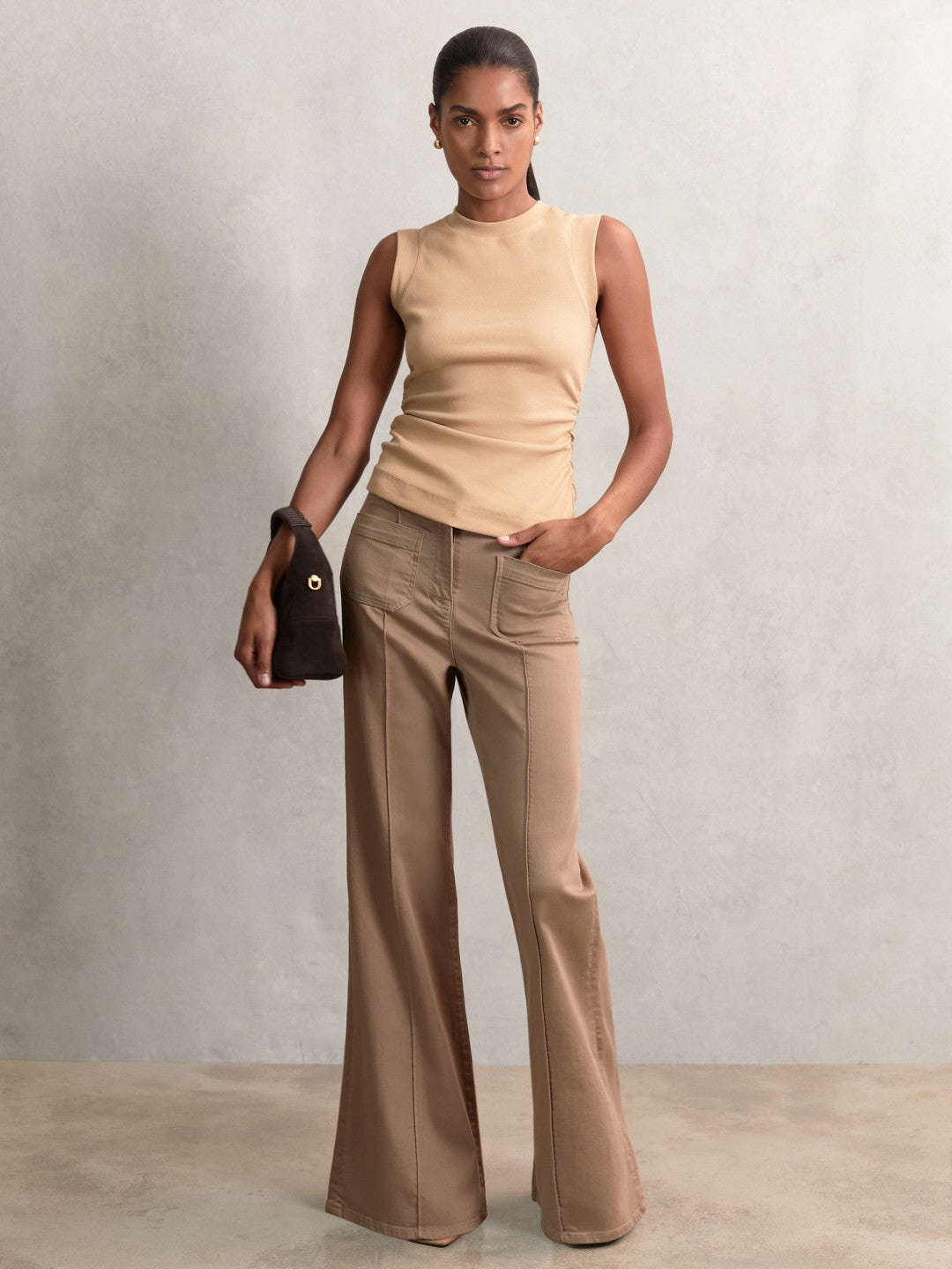 Reiss Affordable - Fine-Rib Ruched Vest Top in Camel