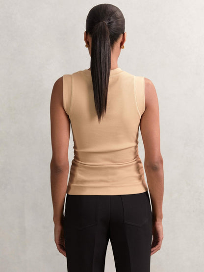 Reiss Affordable - Fine-Rib Ruched Vest Top in Camel