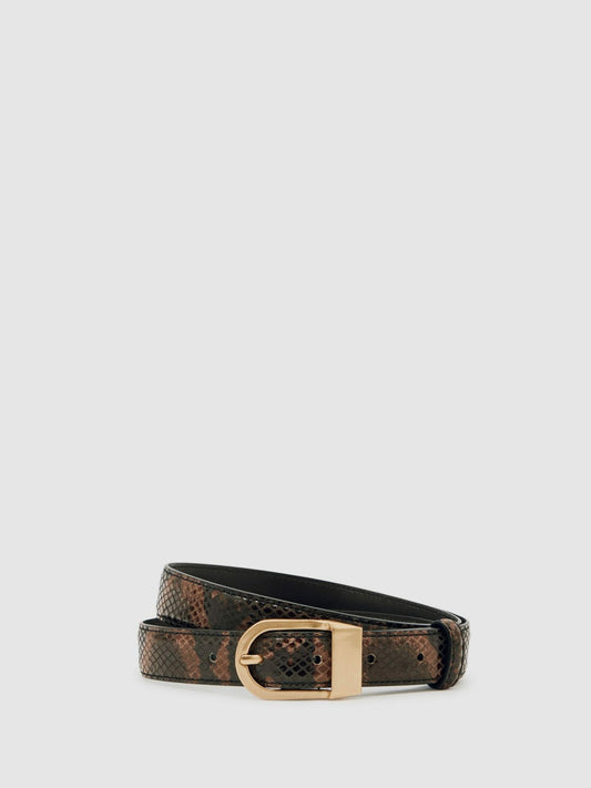 Reiss Best Seller - Leather Snake-Effect Belt in Chocolate