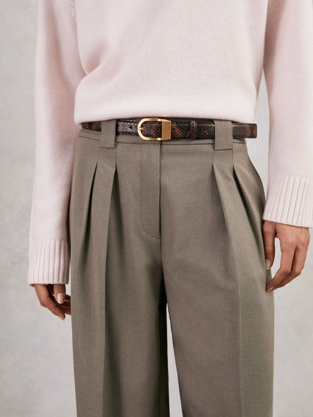 Reiss Best Seller - Leather Snake-Effect Belt in Chocolate