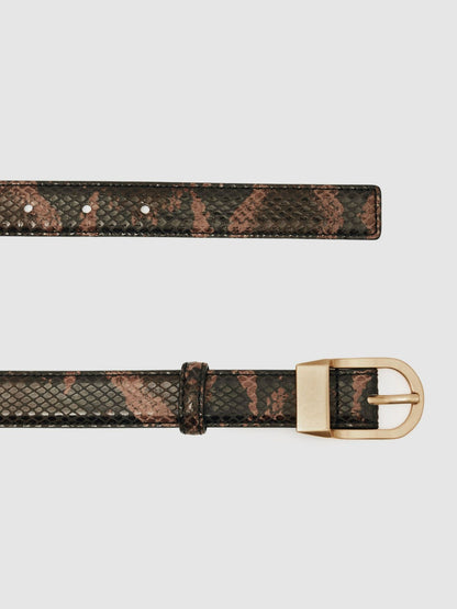Reiss Best Seller - Leather Snake-Effect Belt in Chocolate