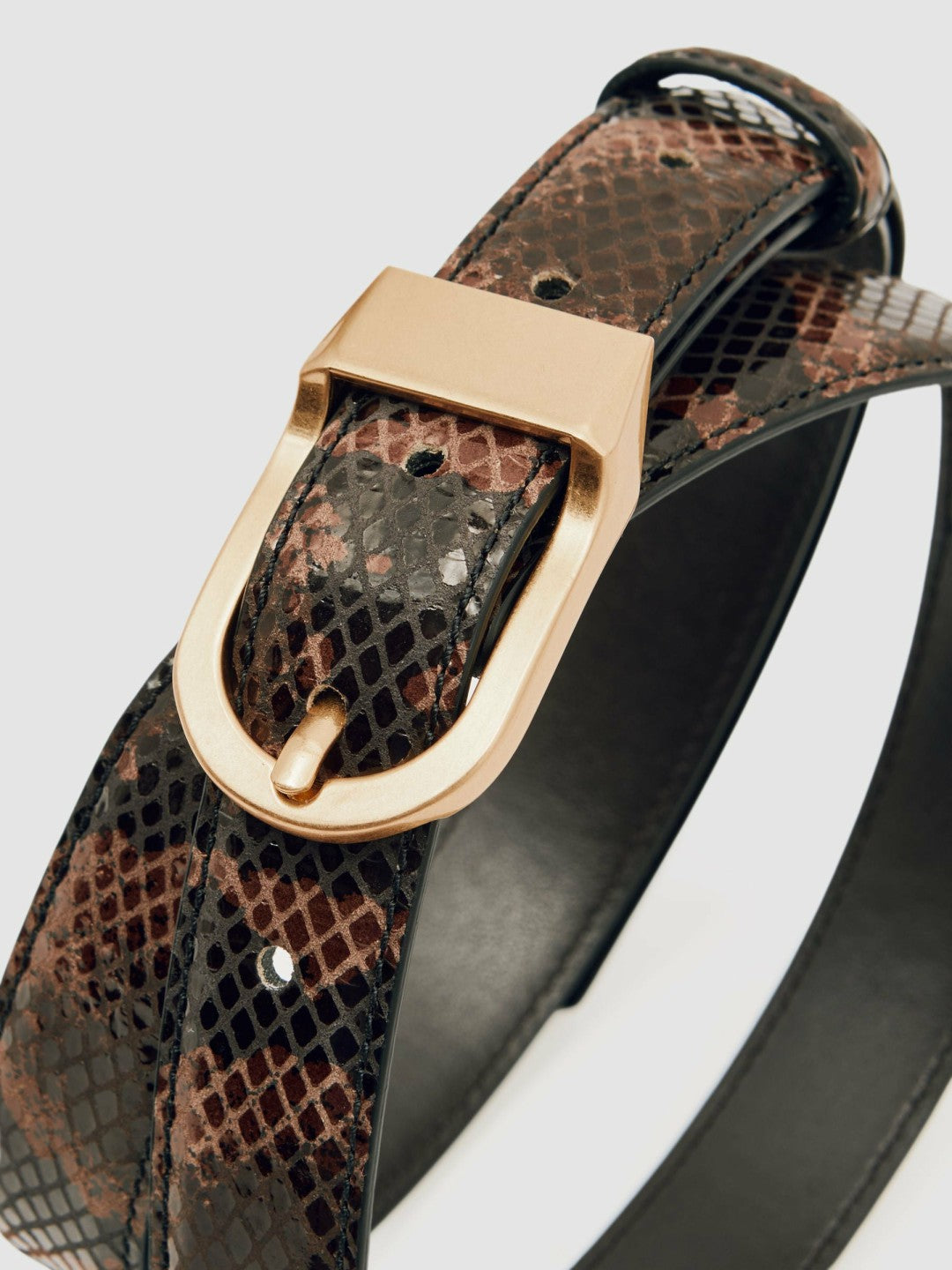 Reiss Best Seller - Leather Snake-Effect Belt in Chocolate