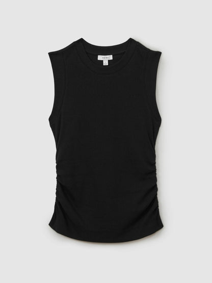 Reiss Value - Ribbed Ruched Waist Vest in Black