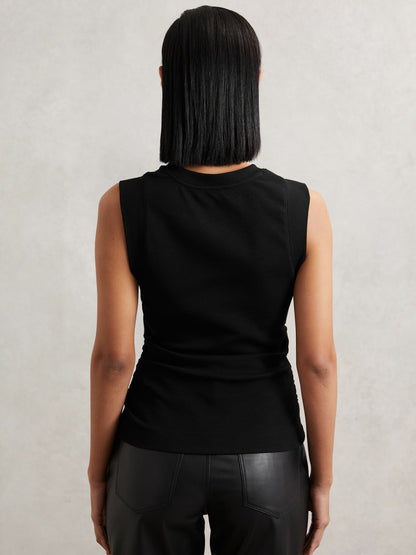Reiss Value - Ribbed Ruched Waist Vest in Black