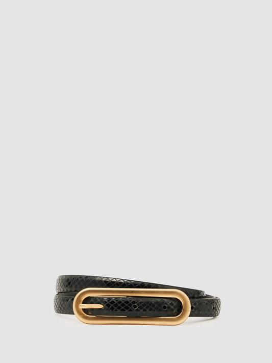 Reiss Sale - Leather Elongated-Buckle Skinny Belt in Black