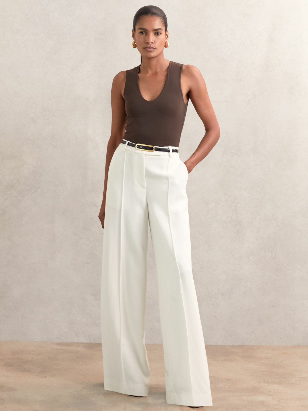 Reiss Sale - Leather Elongated-Buckle Skinny Belt in Black
