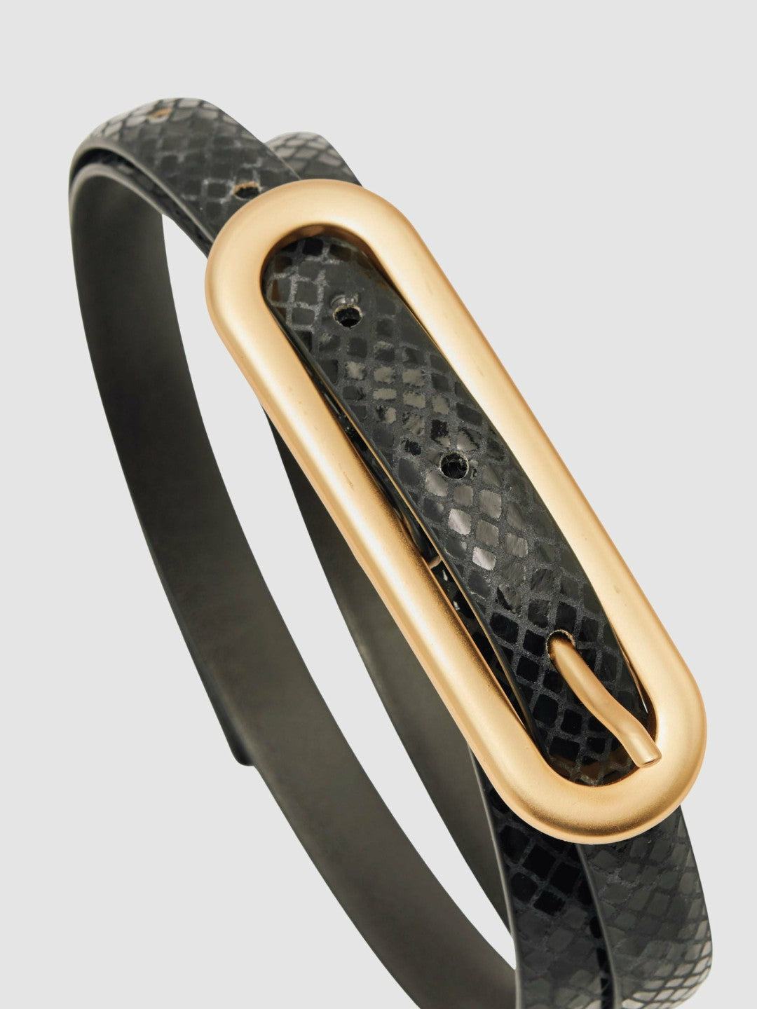 Reiss Sale - Leather Elongated-Buckle Skinny Belt in Black