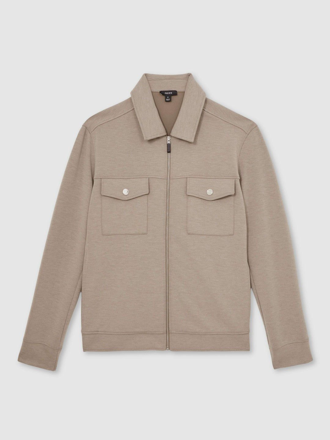 Reiss Popular Choice - Interlock Jersey Zip-Through Jacket in Taupe Brown