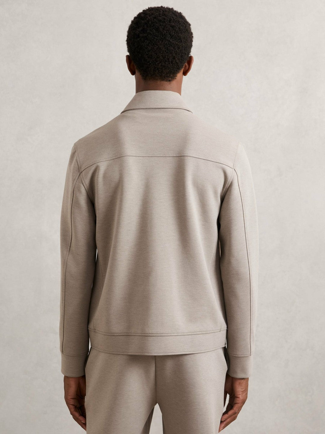 Reiss Popular Choice - Interlock Jersey Zip-Through Jacket in Taupe Brown