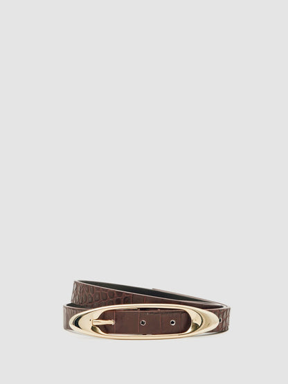 Reiss Value - Croc-Effect Leather Oval-Buckle Belt in Burgundy