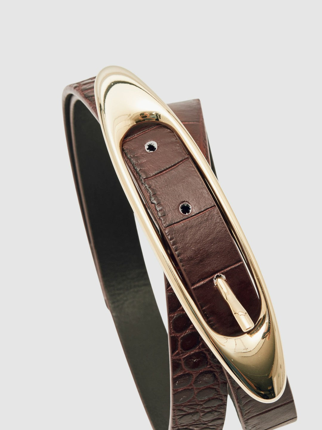 Reiss Value - Croc-Effect Leather Oval-Buckle Belt in Burgundy
