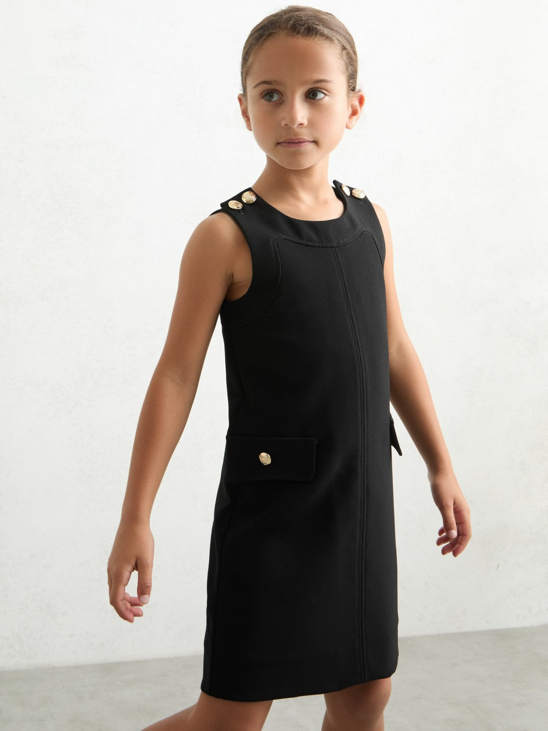 Reiss Best Seller - 3-9 yrs Button-Detail Sleeveless Shift Dress in Black