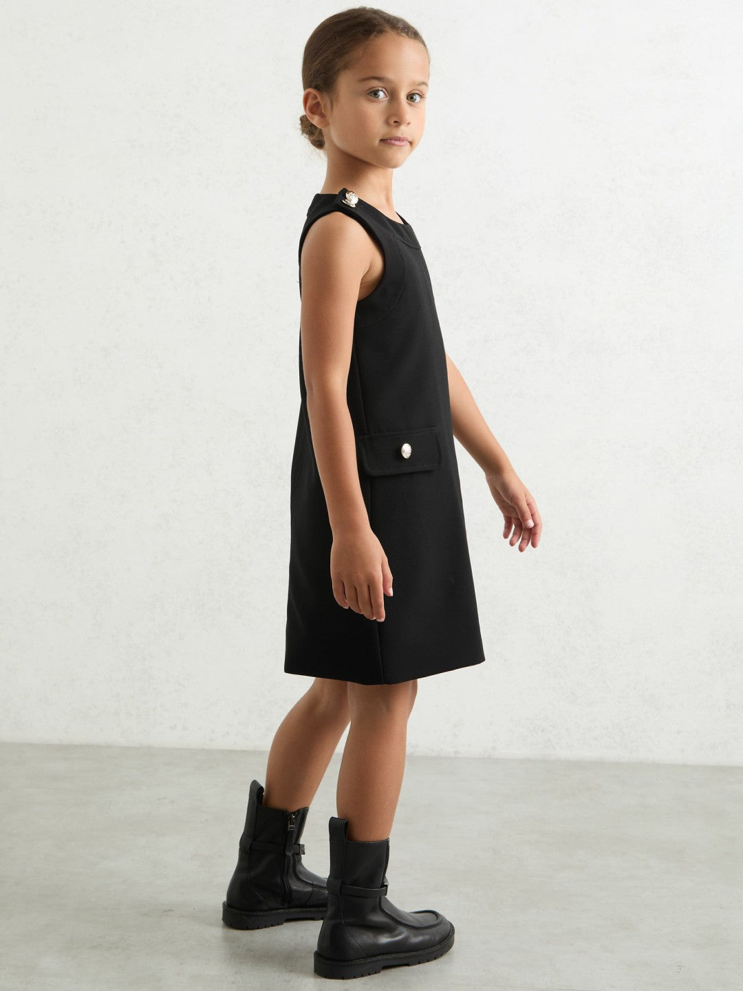 Reiss Best Seller - 3-9 yrs Button-Detail Sleeveless Shift Dress in Black
