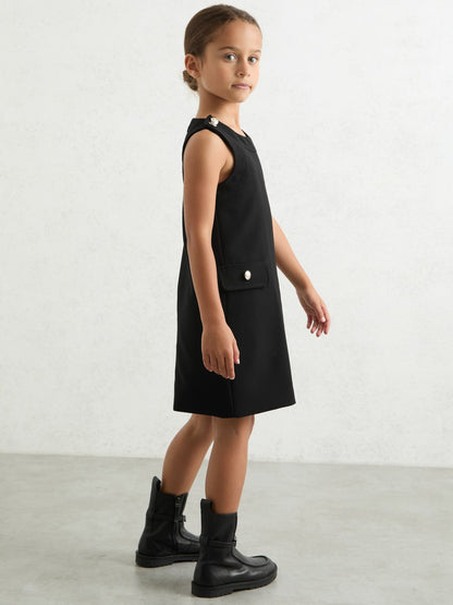 Reiss Best Seller - 3-9 yrs Button-Detail Sleeveless Shift Dress in Black