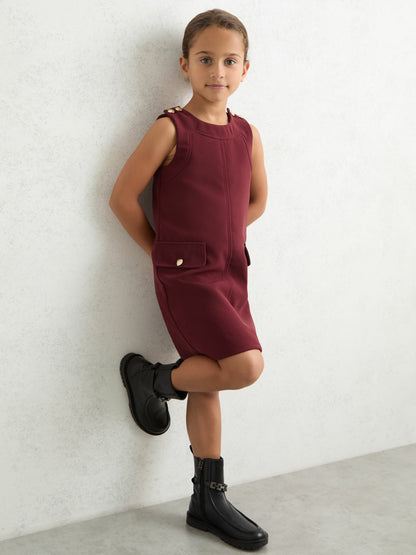 Reiss Featured - 13-14 yrs Button-Detail Sleeveless Shift Dress in Berry