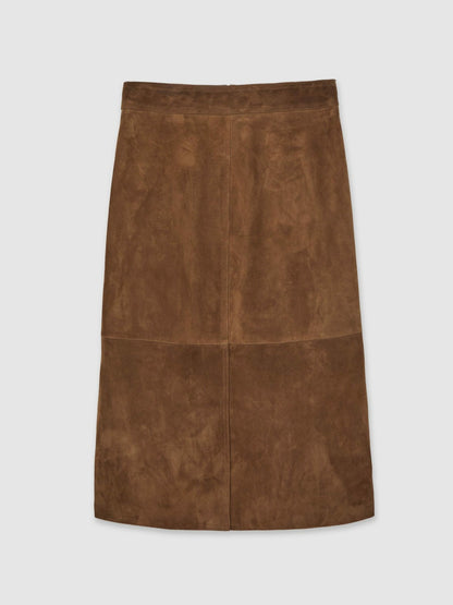 Reiss Affordable - Suede Straight-Fit Midi Skirt in Tan Brown