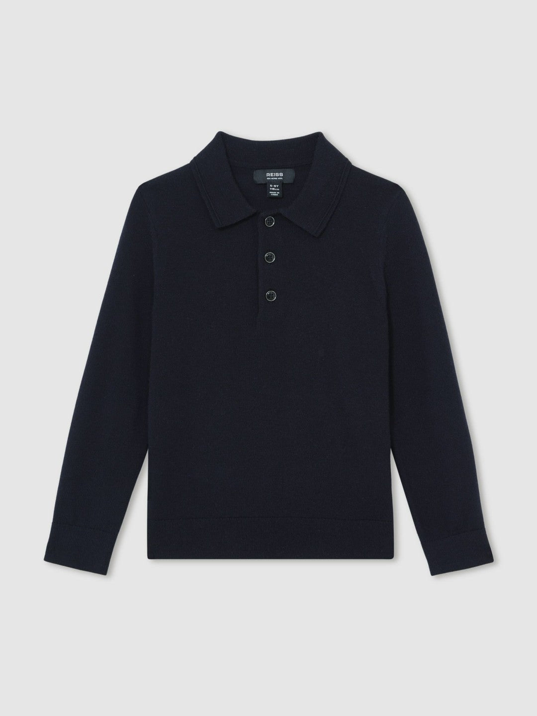 Reiss Savings - 9-13 yrs Merino Wool Long-Sleeve Polo Shirt in Navy