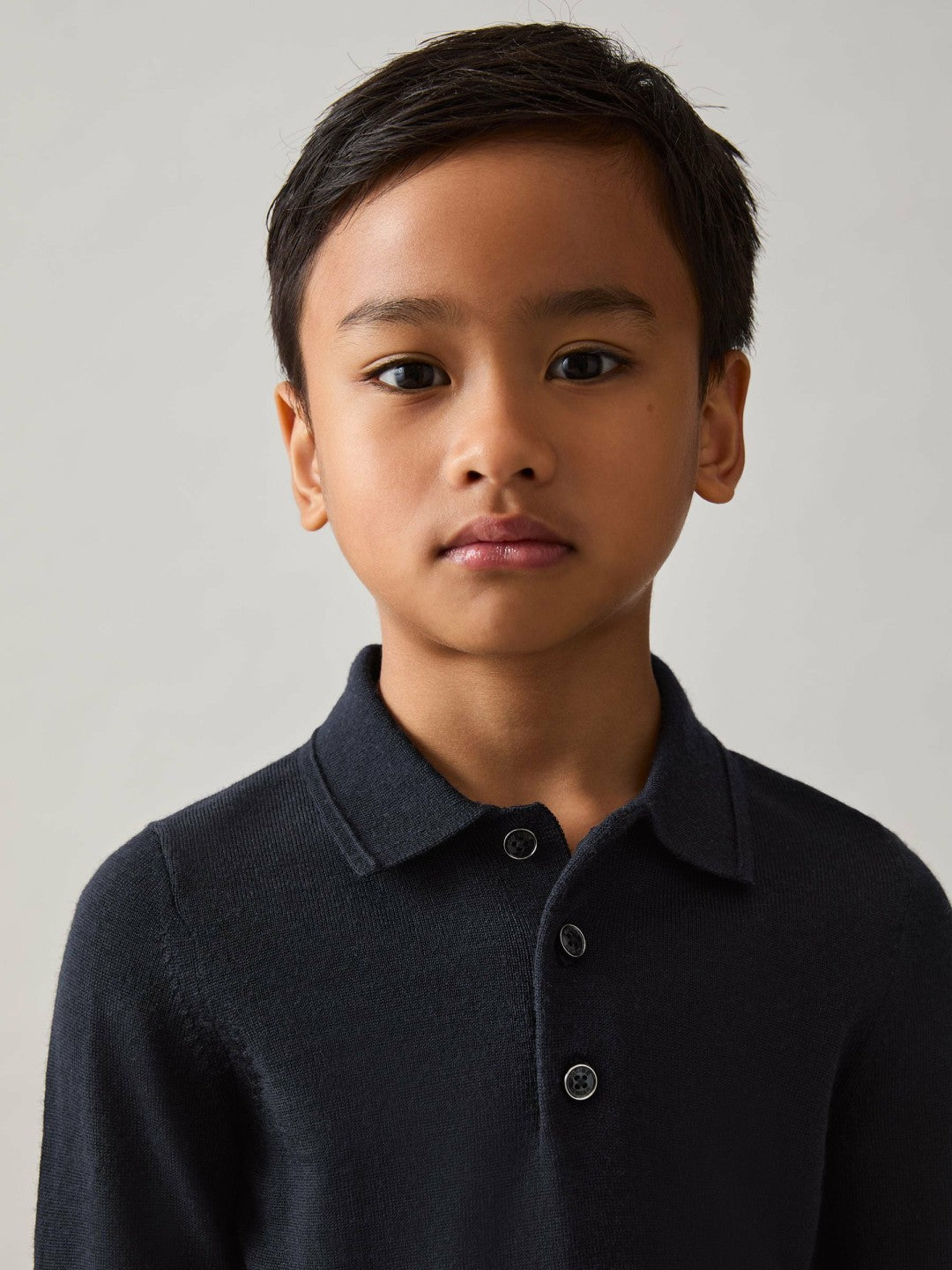 Reiss Sale - Merino Wool Long-Sleeve Polo Shirt in Navy