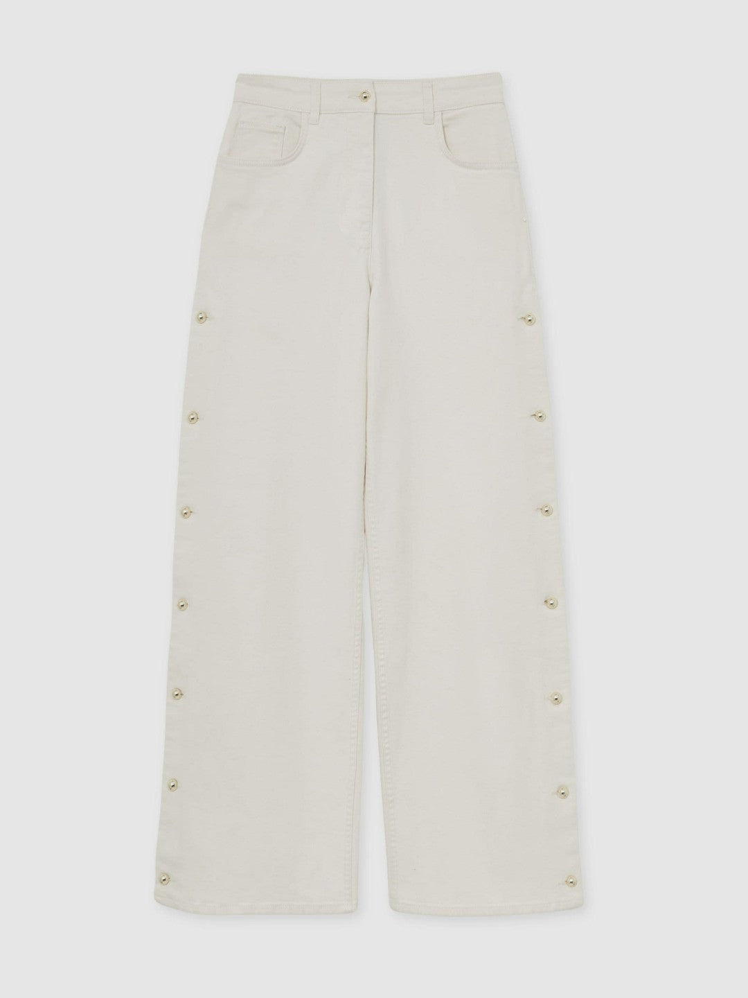 Reiss Popular Choice - Petite Side Button Wide Leg Jeans in Cream