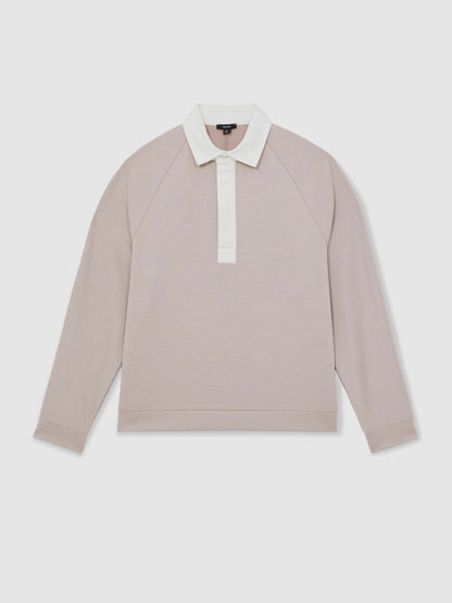 Reiss Colour Block Rugby Shirt in Oatmeal/White