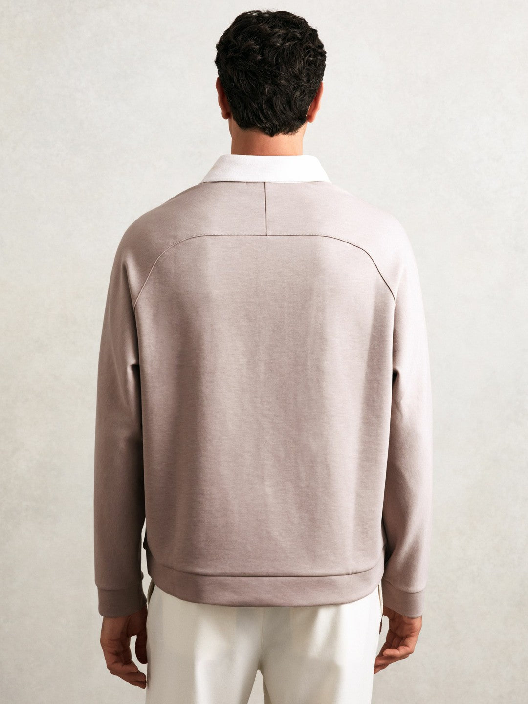 Reiss Colour Block Rugby Shirt in Oatmeal/White