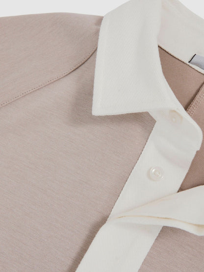 Reiss Colour Block Rugby Shirt in Oatmeal/White