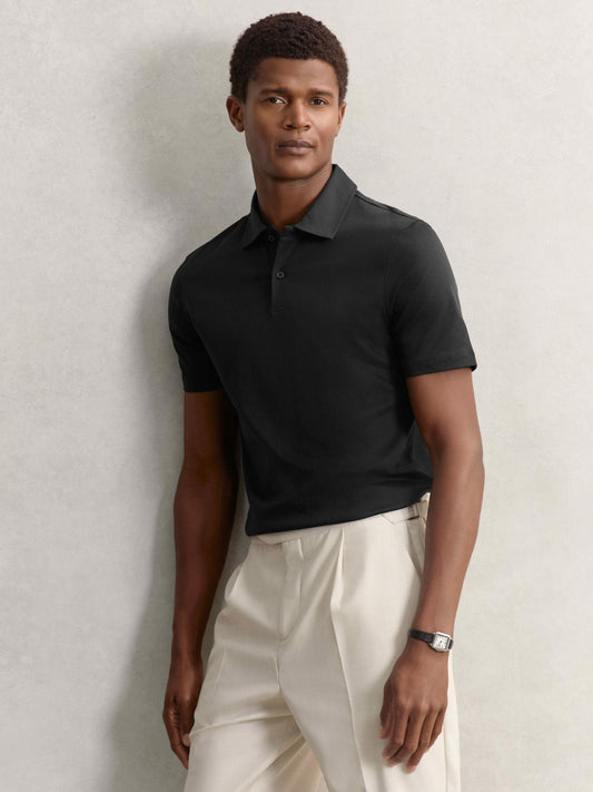 Reiss Offer - Cotton Short-Sleeve Polo Shirt in Black
