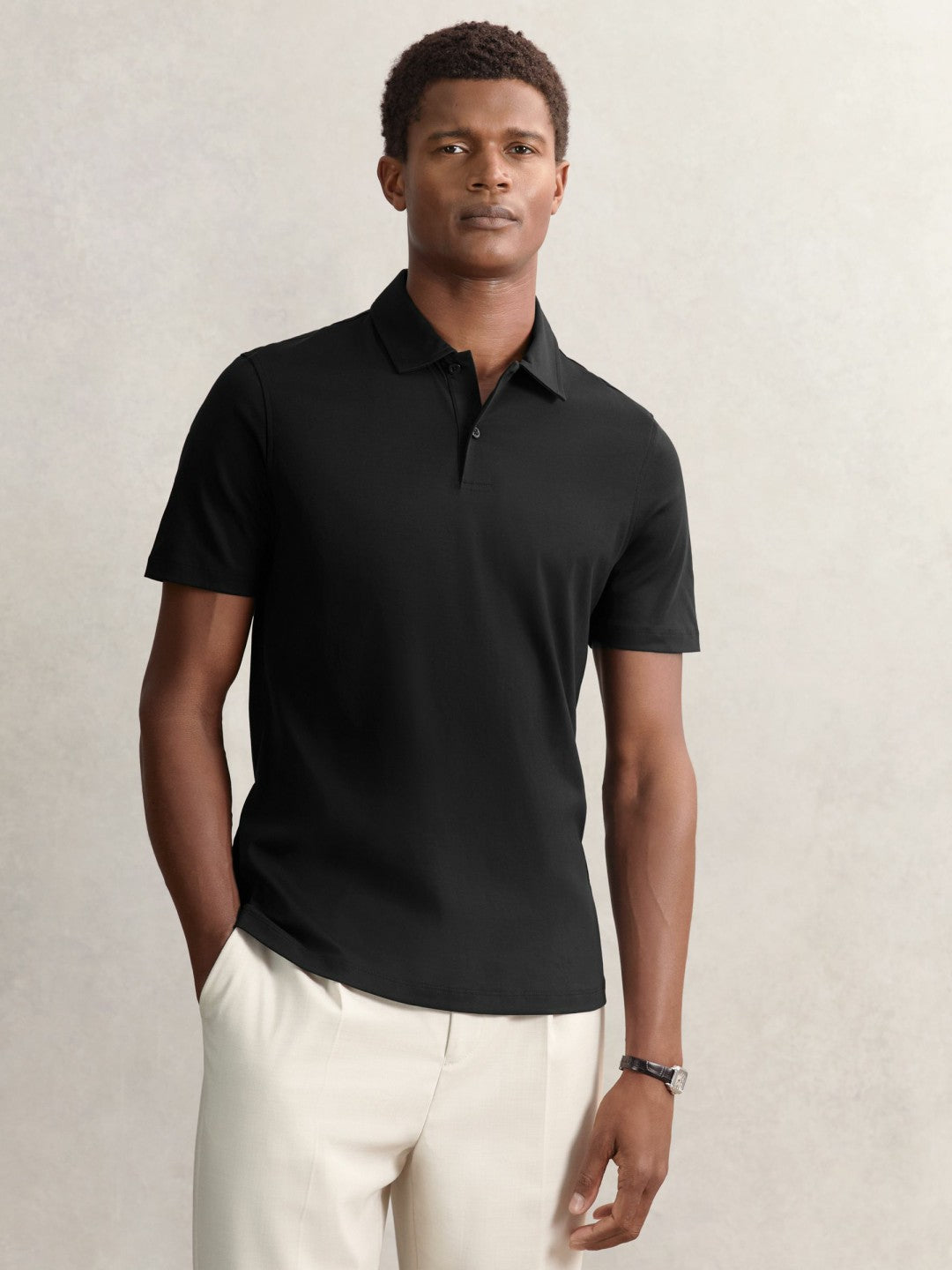 Reiss Offer - Cotton Short-Sleeve Polo Shirt in Black