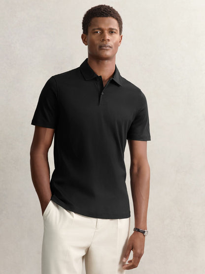 Reiss Offer - Cotton Short-Sleeve Polo Shirt in Black