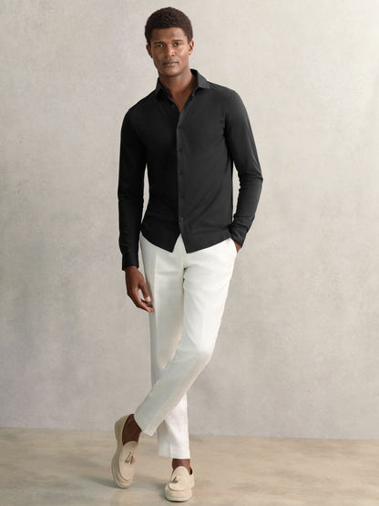 Reiss Savings - Cotton-Jersey Button-Through Shirt in Black