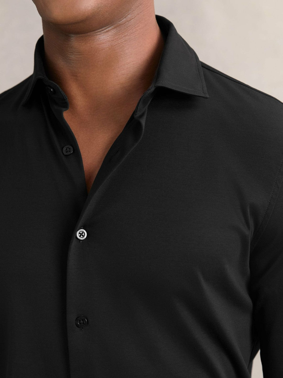 Reiss Savings - Cotton-Jersey Button-Through Shirt in Black
