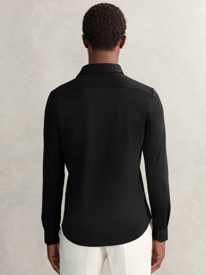 Reiss Savings - Cotton-Jersey Button-Through Shirt in Black