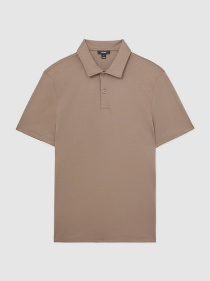 Reiss Deal - Cotton Short-Sleeve Polo Shirt in Taupe Brown