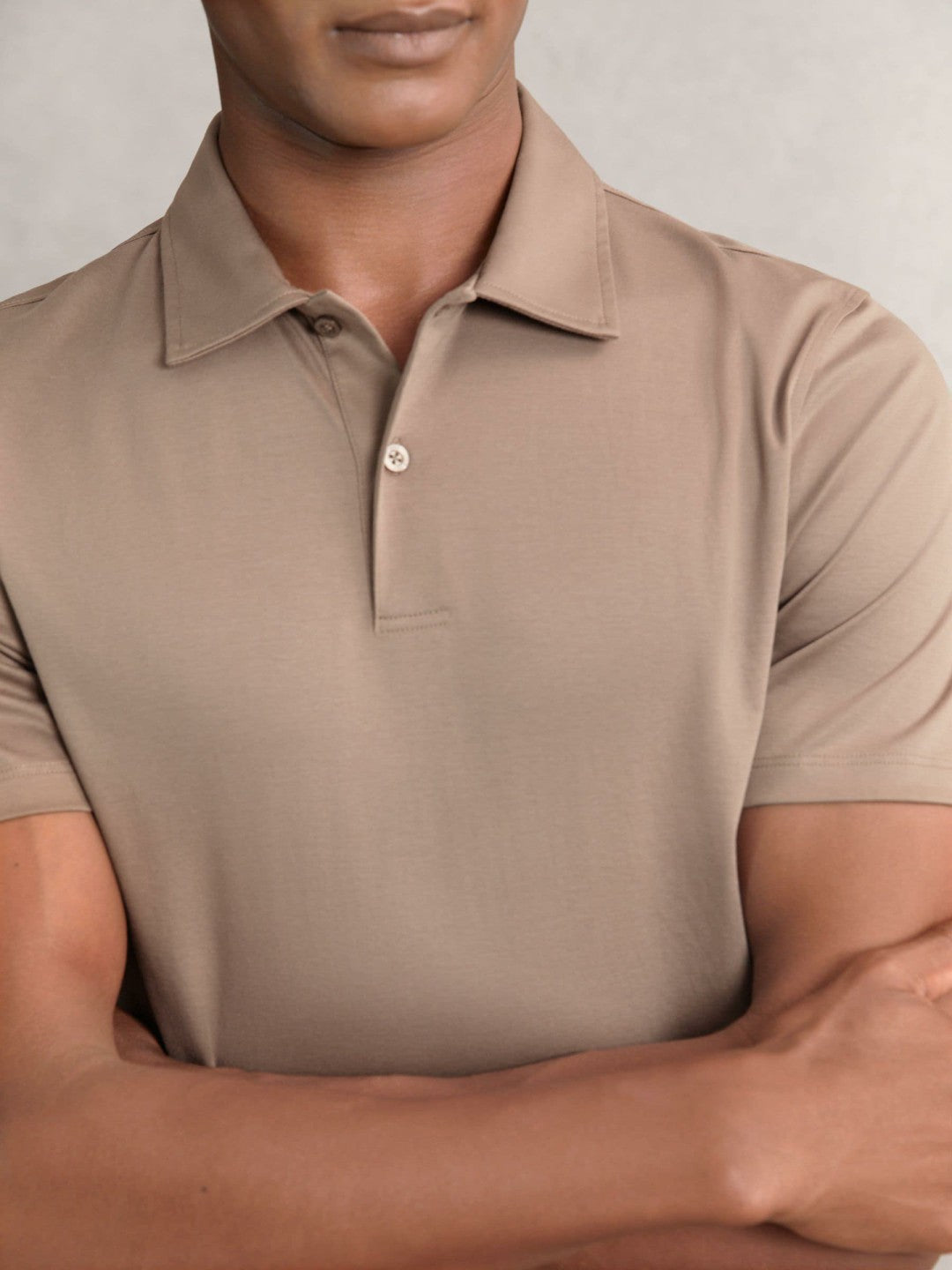 Reiss Deal - Cotton Short-Sleeve Polo Shirt in Taupe Brown