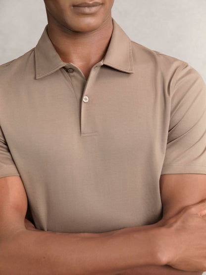 Reiss Deal - Cotton Short-Sleeve Polo Shirt in Taupe Brown