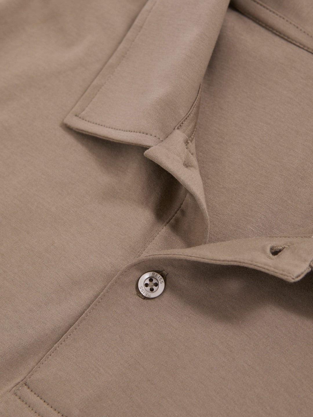 Reiss Deal - Cotton Short-Sleeve Polo Shirt in Taupe Brown