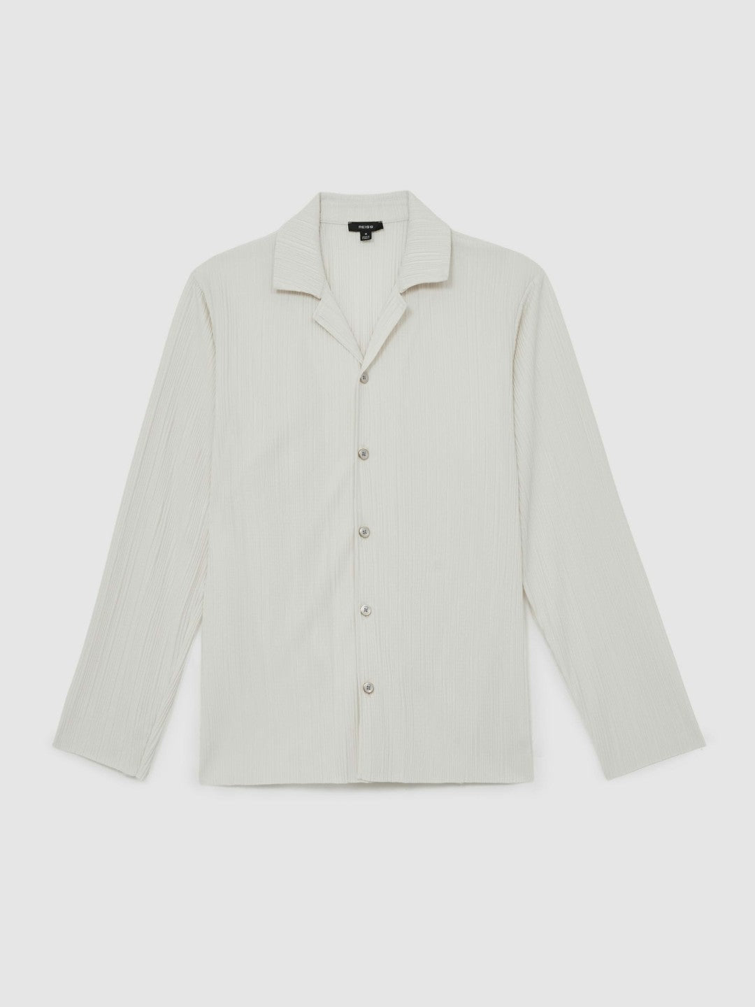 Reiss Best Seller - Plissé Cuban-Collar Long-Sleeve Shirt in Off White