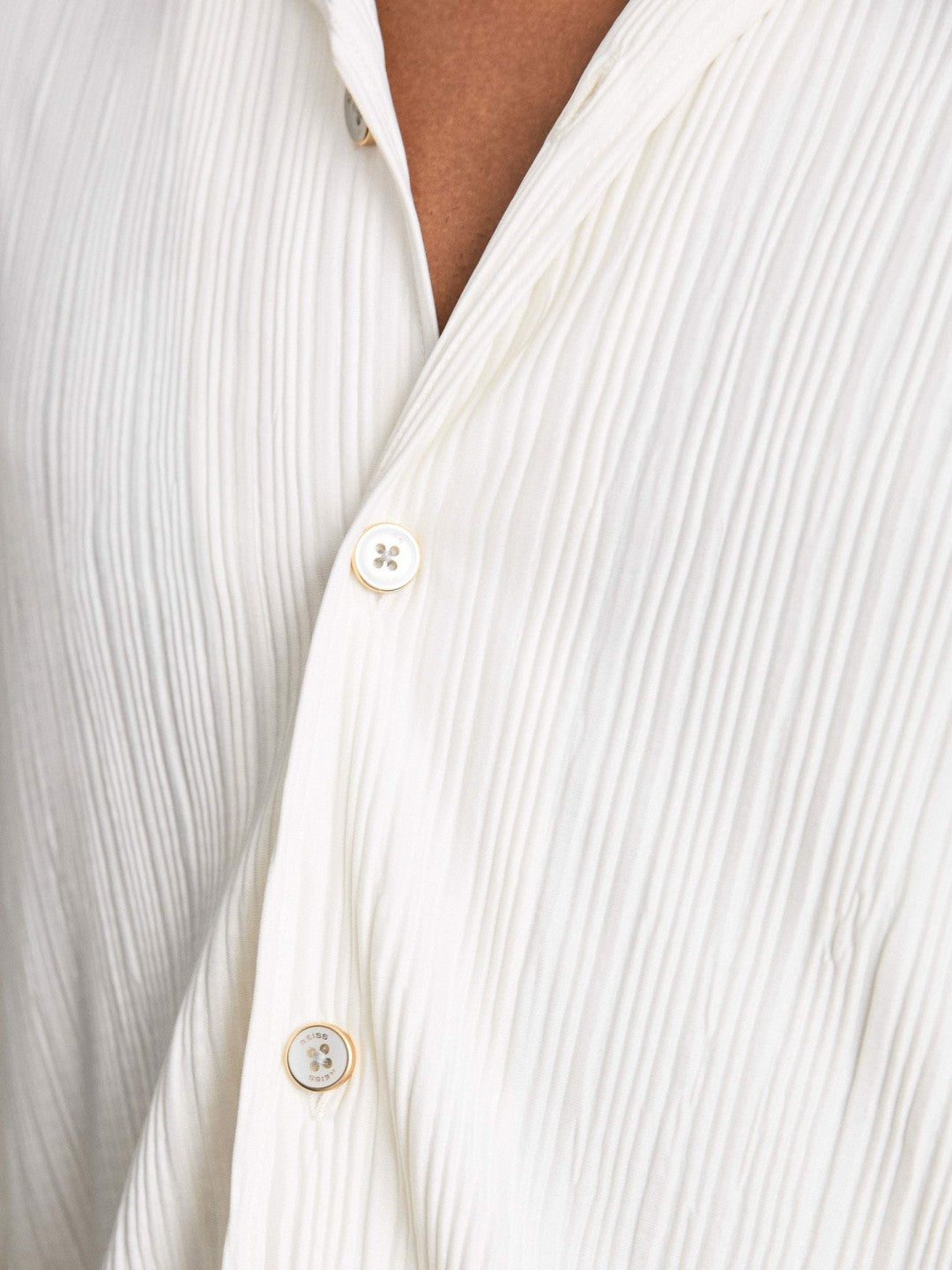 Reiss Best Seller - Plissé Cuban-Collar Long-Sleeve Shirt in Off White