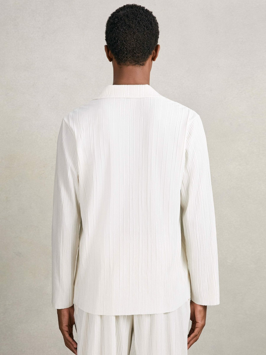 Reiss Best Seller - Plissé Cuban-Collar Long-Sleeve Shirt in Off White