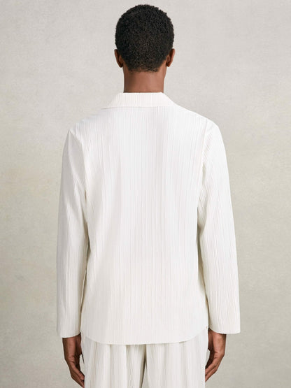 Reiss Best Seller - Plissé Cuban-Collar Long-Sleeve Shirt in Off White