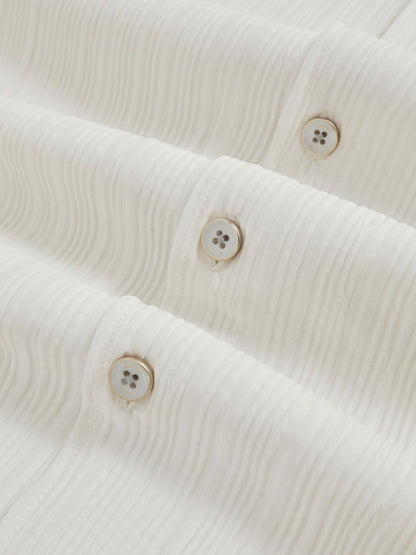 Reiss Best Seller - Plissé Cuban-Collar Long-Sleeve Shirt in Off White