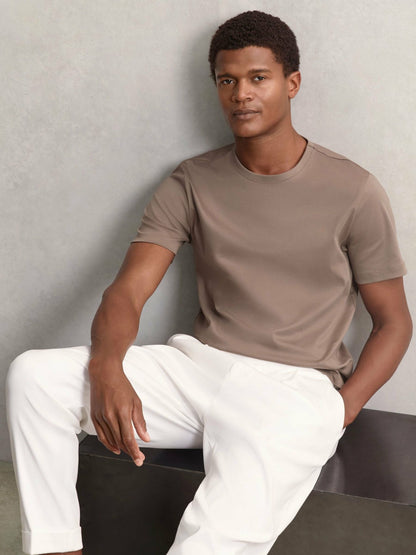 Reiss Affordable - Airwater-Cotton Crew-Neck T-Shirt in Taupe Brown