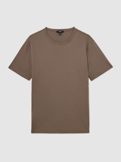 Reiss Affordable - Airwater-Cotton Crew-Neck T-Shirt in Taupe Brown