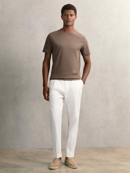 Reiss Affordable - Airwater-Cotton Crew-Neck T-Shirt in Taupe Brown