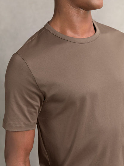 Reiss Affordable - Airwater-Cotton Crew-Neck T-Shirt in Taupe Brown