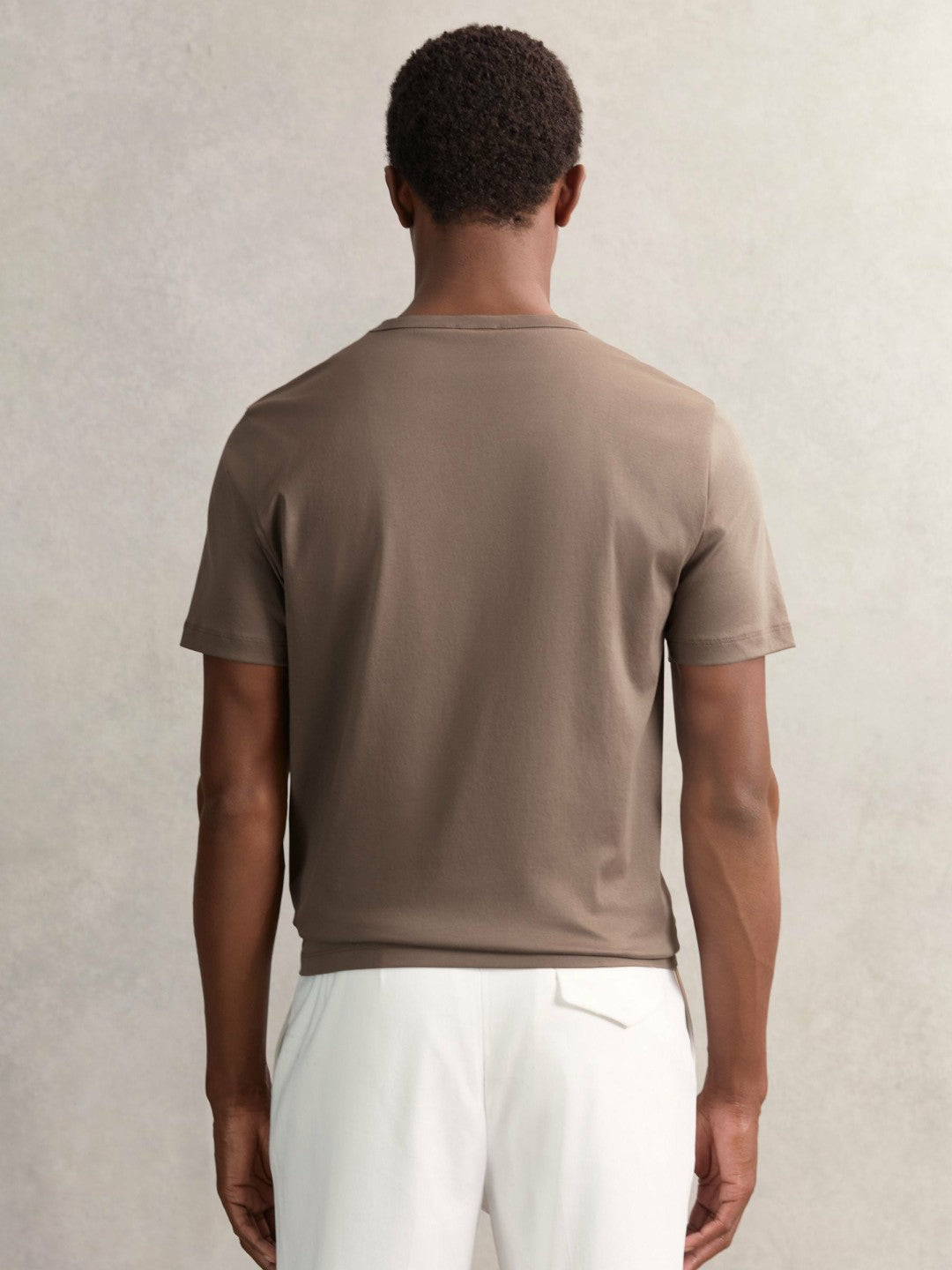 Reiss Affordable - Airwater-Cotton Crew-Neck T-Shirt in Taupe Brown