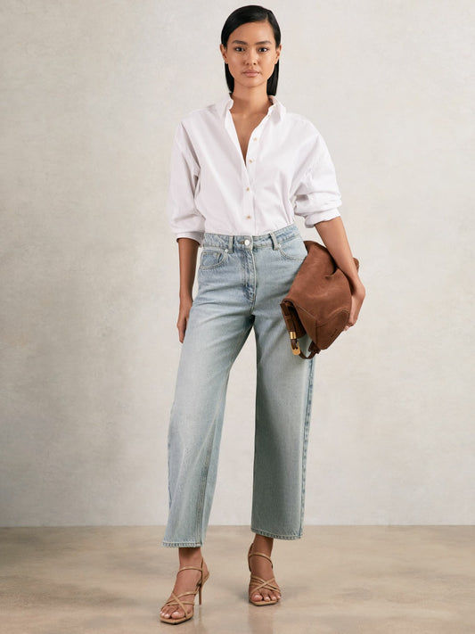 Reiss Deal - Petite Mid-Rise Straight-Leg Jeans in Pale Blue