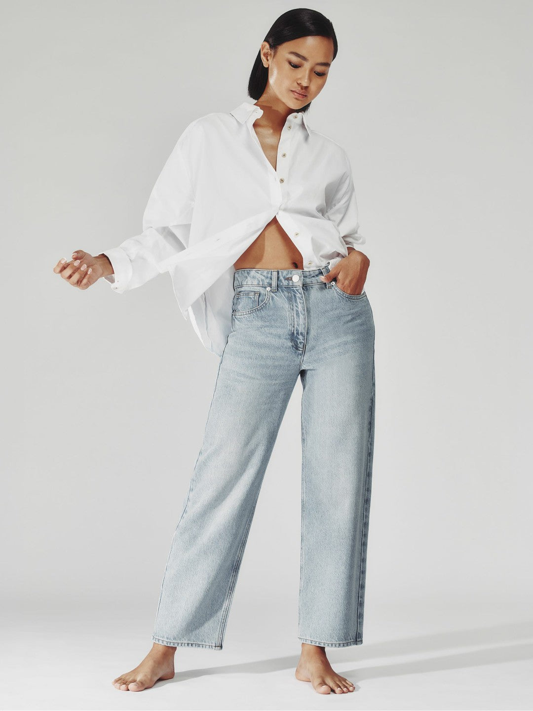 Reiss Deal - Petite Mid-Rise Straight-Leg Jeans in Pale Blue