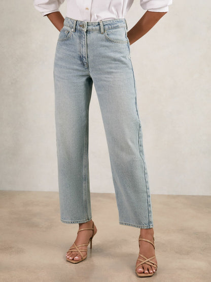 Reiss Deal - Petite Mid-Rise Straight-Leg Jeans in Pale Blue