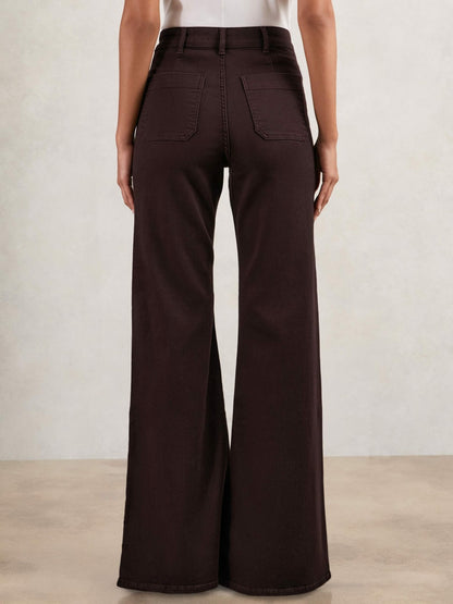 Reiss Petite Patch-Pocket Flared Jeans in Burgundy
